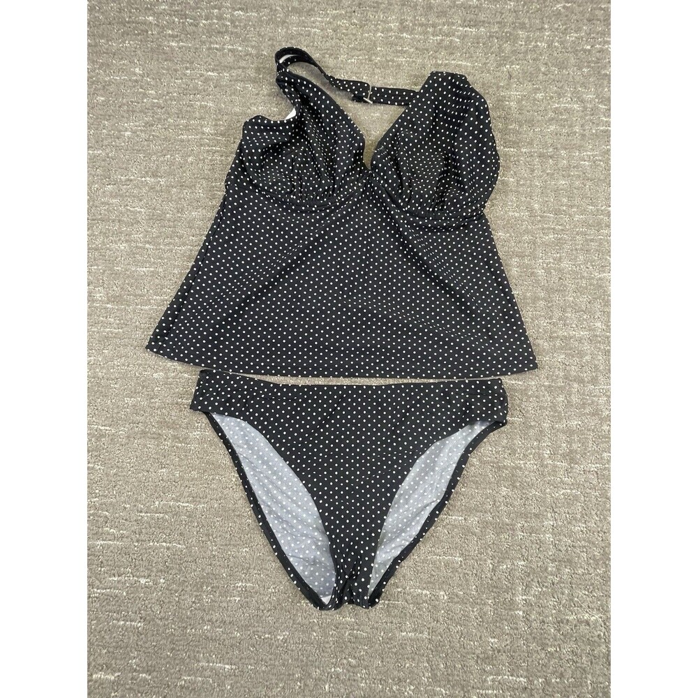 Women’s Swim Systems Black Polka Dot Tankini 38E  XL Swimsuit Swim Wear